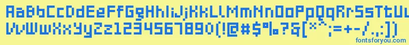 フォントPfonlinethreeproDouble – 青い文字が黄色の背景にあります。