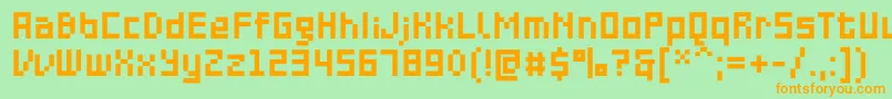 フォントPfonlinethreeproDouble – オレンジの文字が緑の背景にあります。