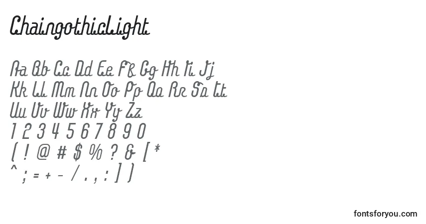 A fonte ChaingothicLight – alfabeto, números, caracteres especiais