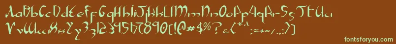 フォントXaphanExpanded – 緑色の文字が茶色の背景にあります。