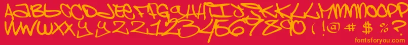 Fonte ChaoskidsBrooklynKid – fontes laranjas em um fundo vermelho