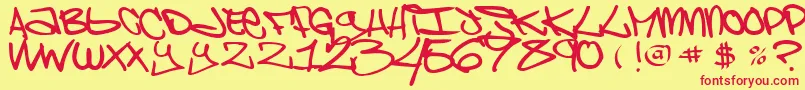 フォントChaoskidsBrooklynKid – 赤い文字の黄色い背景