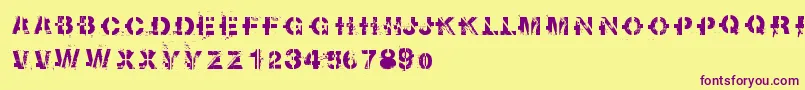 Weitere Informationen zur Sootbreak-Schriftart Sootbreak-Schriftart – Violette Schriften auf gelbem Hintergrund