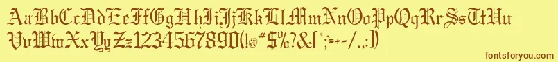 フォントGregordbNormal – 茶色の文字が黄色の背景にあります。