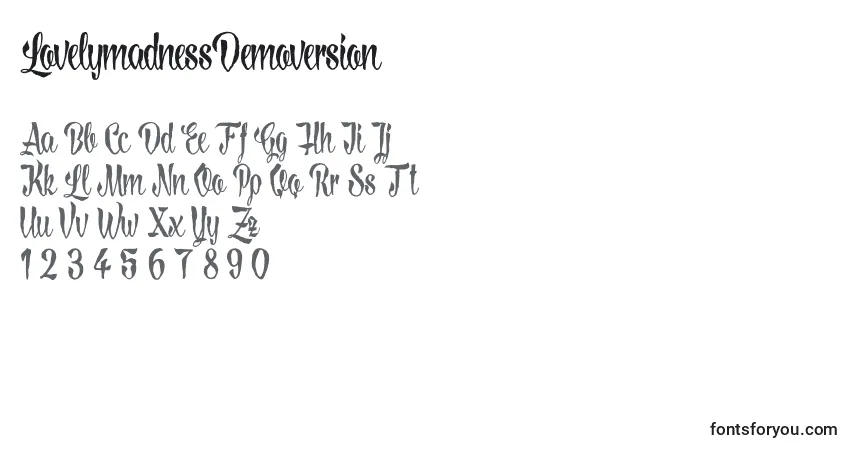 LovelymadnessDemoversion Font – alphabet, numbers, special characters