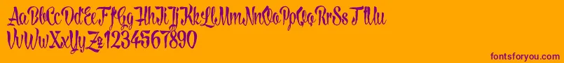 LovelymadnessDemoversion-Schriftart – Violette Schriften auf orangefarbenem Hintergrund