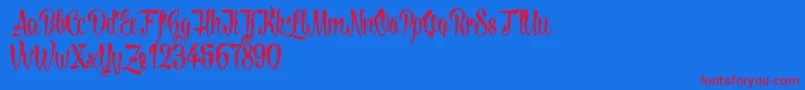 LovelymadnessDemoversion-fontti – punaiset fontit sinisellä taustalla