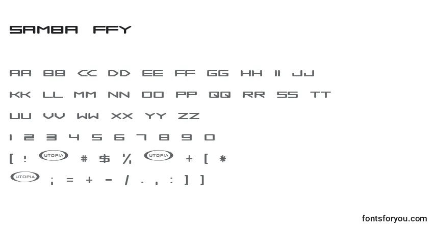 A fonte Samba ffy – alfabeto, números, caracteres especiais