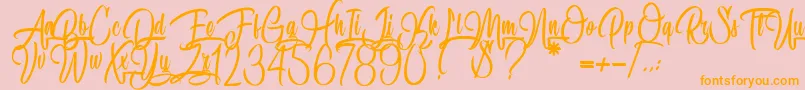 SpecialityOfRodrigues-Schriftart – Orangefarbene Schriften auf rosa Hintergrund