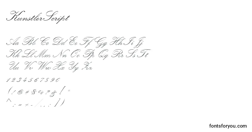 Schriftart KunstlerScript – Alphabet, Zahlen, spezielle Symbole