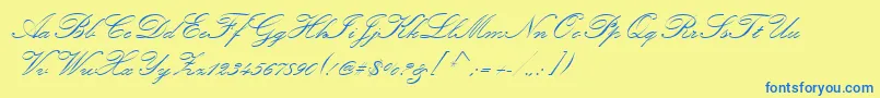 KunstlerScript-Schriftart – Blaue Schriften auf gelbem Hintergrund