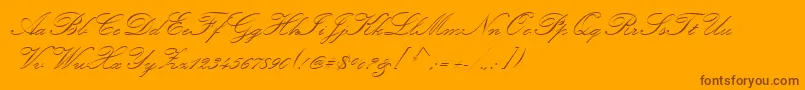 KunstlerScript-Schriftart – Braune Schriften auf orangefarbenem Hintergrund