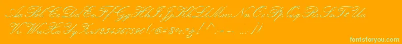 KunstlerScript-Schriftart – Grüne Schriften auf orangefarbenem Hintergrund