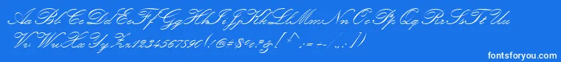 KunstlerScript-Schriftart – Weiße Schriften auf blauem Hintergrund