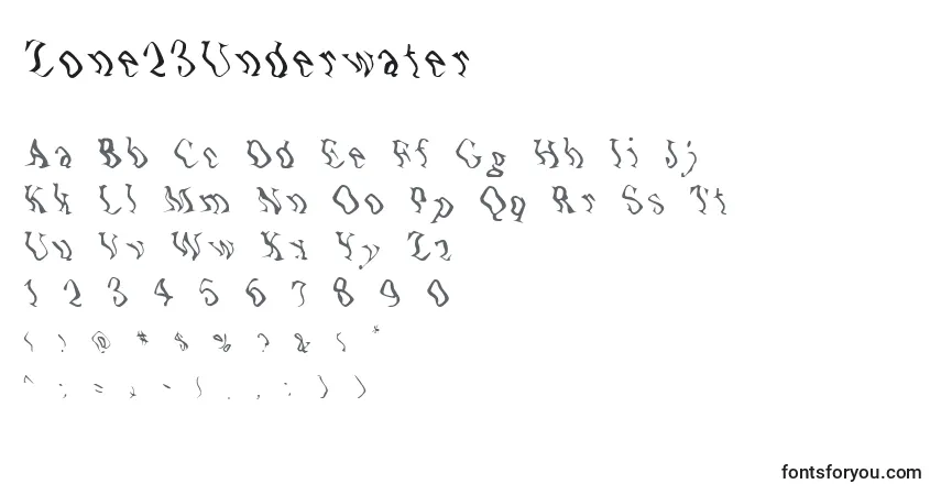 Fuente Zone23Underwater - alfabeto, números, caracteres especiales