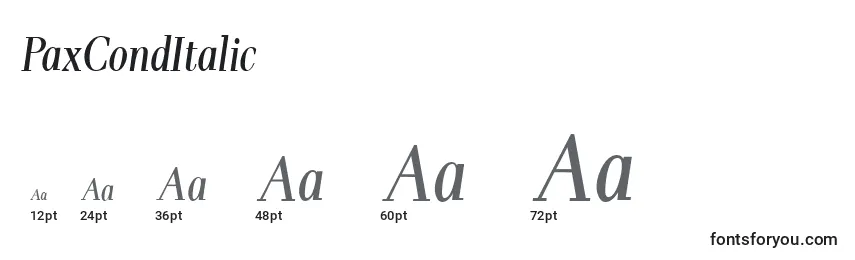 Размеры шрифта PaxCondItalic