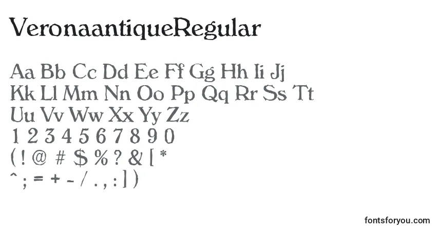 Czcionka VeronaantiqueRegular – alfabet, cyfry, specjalne znaki