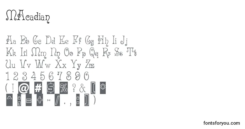 Schriftart MAcadian – Alphabet, Zahlen, spezielle Symbole