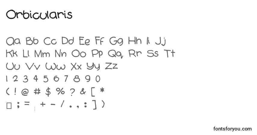 A fonte Orbicularis – alfabeto, números, caracteres especiais