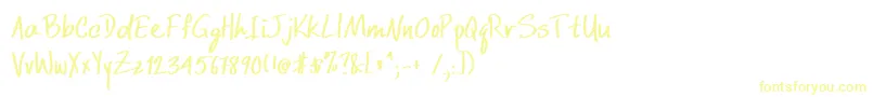 フォントDcwriBold – 白い背景に黄色の文字
