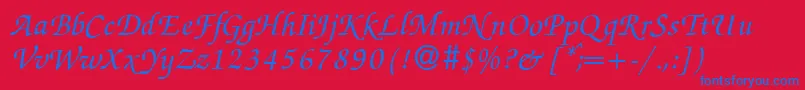 ZabriskiescriptBolditalic-Schriftart – Blaue Schriften auf rotem Hintergrund