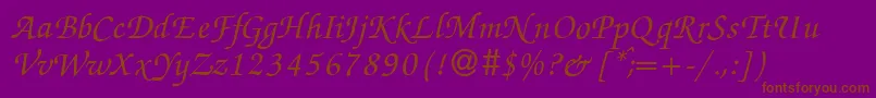 ZabriskiescriptBolditalic-Schriftart – Braune Schriften auf violettem Hintergrund