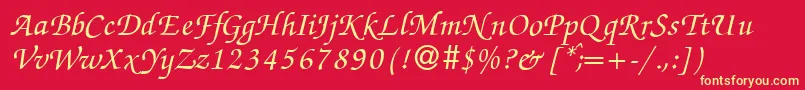 フォントZabriskiescriptBolditalic – 黄色の文字、赤い背景