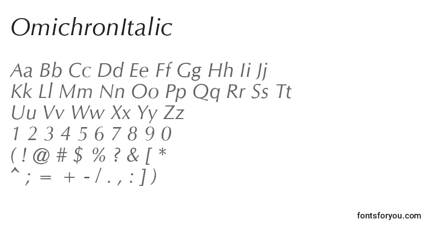 Schriftart OmichronItalic – Alphabet, Zahlen, spezielle Symbole