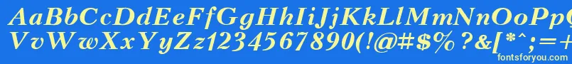 KudrashovBoldItalic.001.001 Font – Yellow Fonts on Blue Background