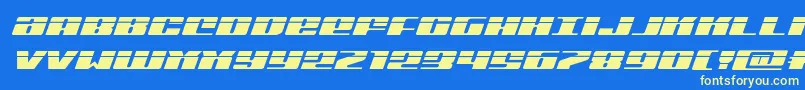 Michiganexpandlaserital-Schriftart – Gelbe Schriften auf blauem Hintergrund