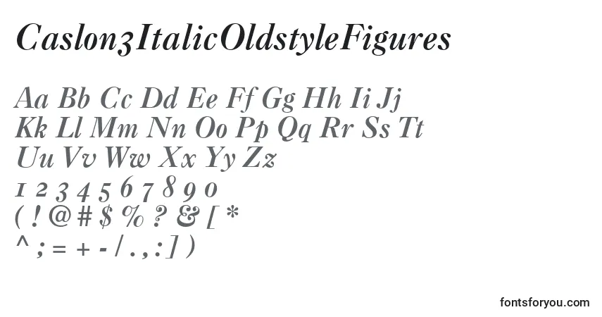A fonte Caslon3ItalicOldstyleFigures – alfabeto, números, caracteres especiais