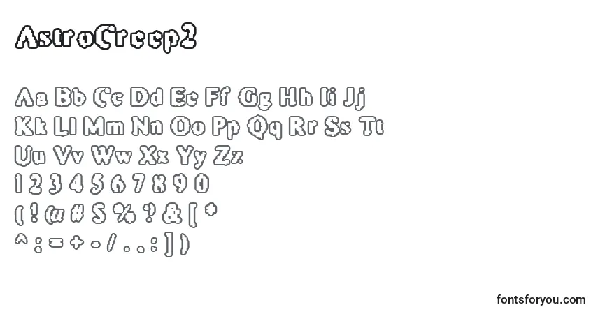Czcionka AstroCreep2 – alfabet, cyfry, specjalne znaki