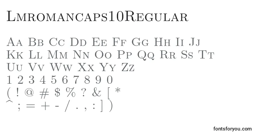 A fonte Lmromancaps10Regular – alfabeto, números, caracteres especiais