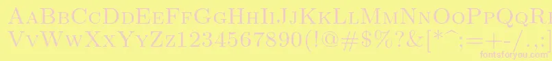 Czcionka Lmromancaps10Regular – różowe czcionki na żółtym tle