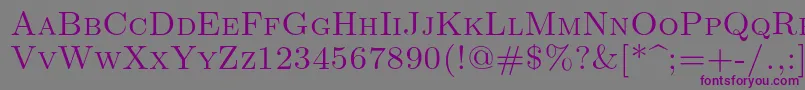 Lmromancaps10Regular-Schriftart – Violette Schriften auf grauem Hintergrund