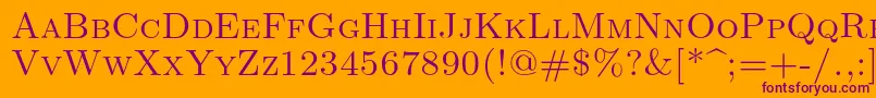 Lmromancaps10Regular-Schriftart – Violette Schriften auf orangefarbenem Hintergrund