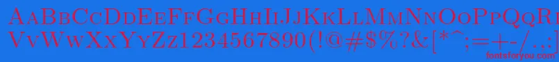 Lmromancaps10Regular-fontti – punaiset fontit sinisellä taustalla