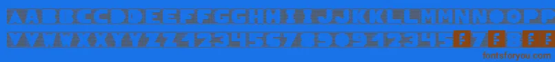 SunBlindsフォントについての詳細 フォントSunBlinds – 茶色の文字が青い背景にあります。