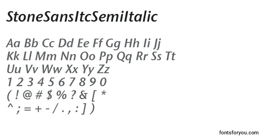 Шрифт StoneSansItcSemiItalic – алфавит, цифры, специальные символы