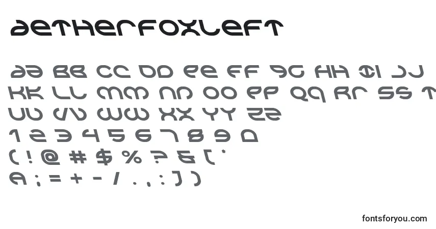 Aetherfoxleft-fontti – aakkoset, numerot, erikoismerkit