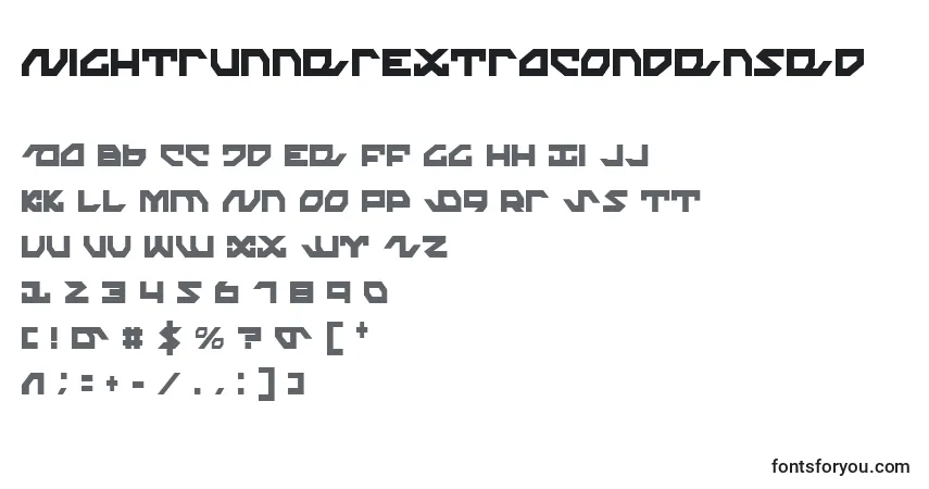 Шрифт NightrunnerExtraCondensed – алфавит, цифры, специальные символы