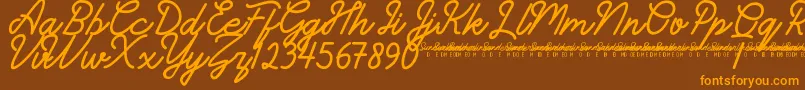 フォントSunderlinesDemo – オレンジ色の文字が茶色の背景にあります。