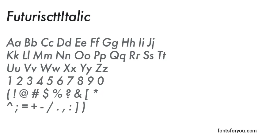 Шрифт FuturiscttItalic – алфавит, цифры, специальные символы