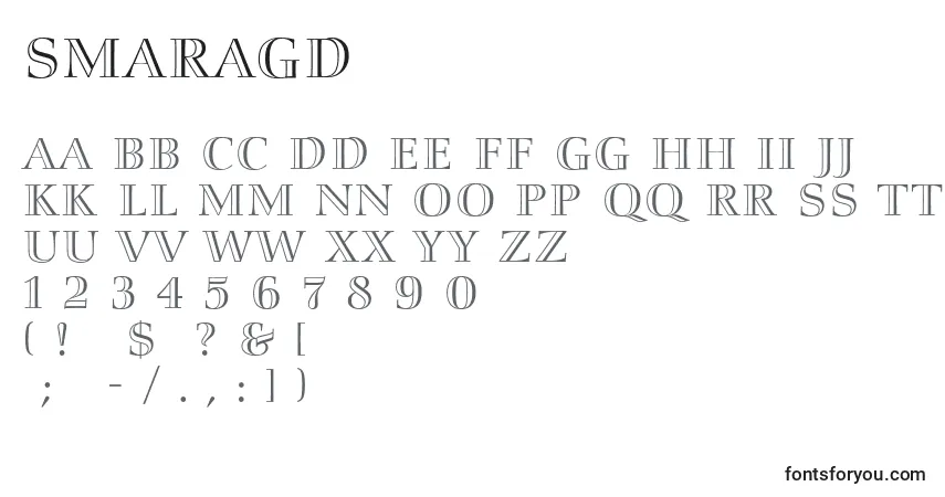 A fonte Smaragd – alfabeto, números, caracteres especiais