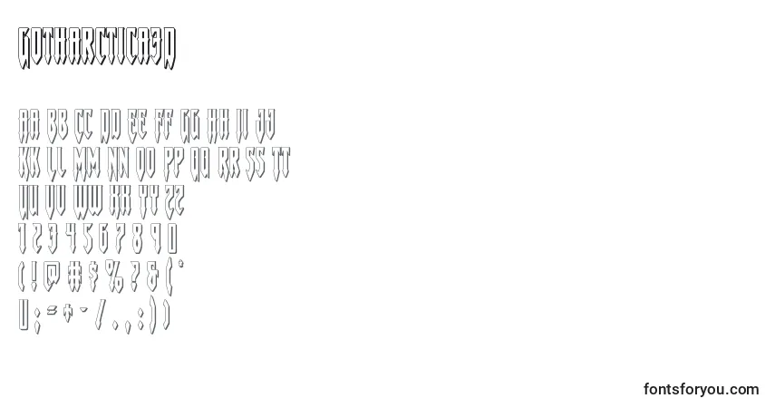 Czcionka Gotharctica3D – alfabet, cyfry, specjalne znaki