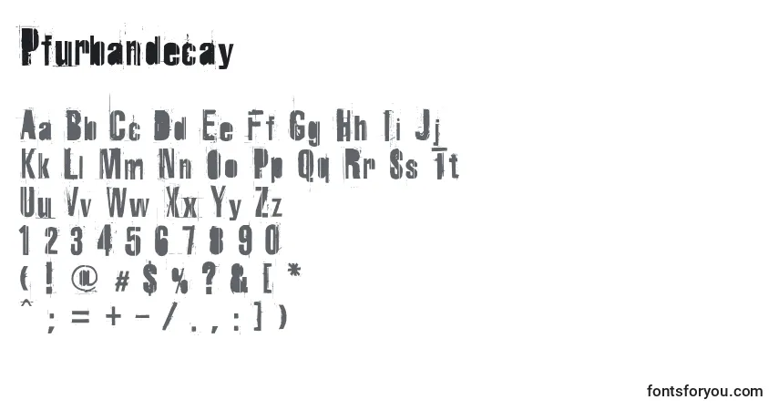 Schriftart Pfurbandecay – Alphabet, Zahlen, spezielle Symbole