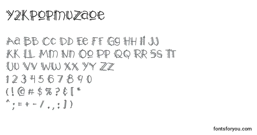 Schriftart Y2kpopmuzaoe – Alphabet, Zahlen, spezielle Symbole