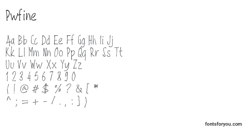 Czcionka Pwfine – alfabet, cyfry, specjalne znaki