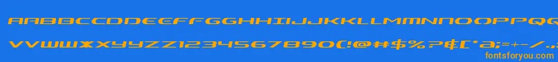 フォントAlphamensemital – オレンジ色の文字が青い背景にあります。