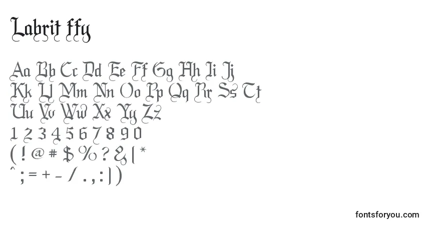 A fonte Labrit ffy – alfabeto, números, caracteres especiais